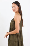 By Rosa Affair Olive Strappy Tiered Maxi Dress