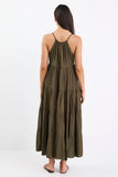 By Rosa Affair Olive Strappy Tiered Maxi Dress