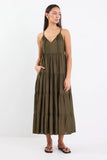 By Rosa Affair Olive Strappy Tiered Maxi Dress