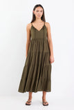 By Rosa Affair Olive Strappy Tiered Maxi Dress