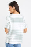Re:Union Binding Khaki White Stripe Boxy Fit Tee