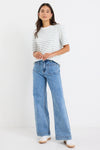 Re:Union Binding Khaki White Stripe Boxy Fit Tee