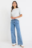 Re:Union Binding Khaki White Stripe Boxy Fit Tee
