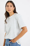 Re:Union Binding Khaki White Stripe Boxy Fit Tee