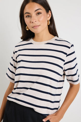 Re:Union Binding Ecru Navy Stripe Boxy Fit Tee