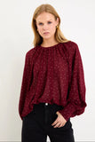 Stories Be Told Cosmopolitan Burgundy Polka Dot Crew Neck Floaty LS Top