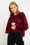 Stories Be Told Cosmopolitan Burgundy Polka Dot Crew Neck Floaty LS Top