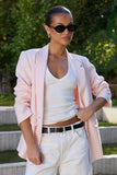 Among the Brave Diploma Soft Pink Linen Two Button Vent Sleeve Blazer