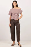 Among the Brave Distant Blush and Mocha Stripe Cotton Blend Off Shoulder Tee
