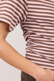 Among the Brave Distant Blush and Mocha Stripe Cotton Blend Off Shoulder Tee