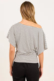 Among the Brave Emphasis Black White Stripe Cotton Gathered Waist Detail Short Sleeve Tee