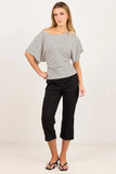 Among the Brave Emphasis Black White Stripe Cotton Gathered Waist Detail Short Sleeve Tee