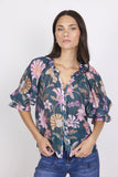 Encounter Petrol Scarf Print SS Top