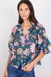 Encounter Petrol Scarf Print SS Top