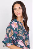 Encounter Petrol Scarf Print SS Top