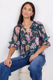 Encounter Petrol Scarf Print SS Top
