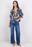 Encounter Petrol Scarf Print SS Top