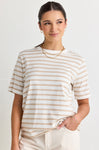 Re:Union Binding White Natural Stripe Boxy Fit Tee
