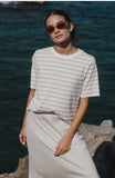 Re:Union Binding White Natural Stripe Boxy Fit Tee