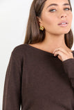 Among the Brave Groove Chocolate Ruched Side Long Sleeve Knit Top