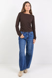 Among the Brave Groove Chocolate Ruched Side Long Sleeve Knit Top