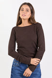 Among the Brave Groove Chocolate Ruched Side Long Sleeve Knit Top