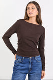 Among the Brave Groove Chocolate Ruched Side Long Sleeve Knit Top