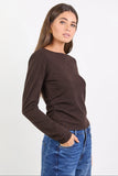 Among the Brave Groove Chocolate Ruched Side Long Sleeve Knit Top