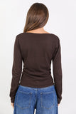 Among the Brave Groove Chocolate Ruched Side Long Sleeve Knit Top
