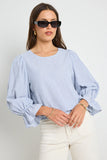Ivy + Jack Imagine Blue Stripe Shirred Black LS Top