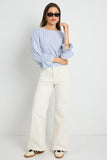 Ivy + Jack Imagine Blue Stripe Shirred Black LS Top