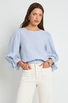Ivy + Jack Imagine Blue Stripe Shirred Black LS Top