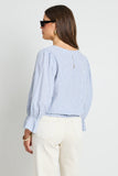 Ivy + Jack Imagine Blue Stripe Shirred Black LS Top