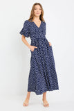 Stories be Told Lisbon Navy Polka Dot Puff Sleeve Midi Dress