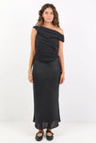 Re:Union Bliss Black Linen Bias Midi Skirt