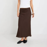 Re:Union Label Bliss Dark Chocolate Linen Bias Midi Skirt