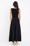 Ivy + Jack Tallow Black Poplin Rib Waist Maxi Skirt