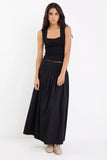 Ivy + Jack Tallow Black Poplin Rib Waist Maxi Skirt