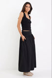 Ivy + Jack Tallow Black Poplin Rib Waist Maxi Skirt