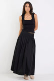 Ivy + Jack Tallow Black Poplin Rib Waist Maxi Skirt