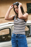 Re:Union Cobble Navy Ecru Stripe Rib Cutaway Tank
