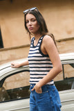 Re:Union Cobble Navy Ecru Stripe Rib Cutaway Tank