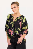 Among the Brave Refine Black Blush Floral Pintuck Front Mid Sleeve Top
