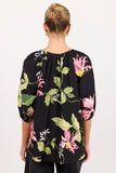 Among the Brave Refine Black Blush Floral Pintuck Front Mid Sleeve Top