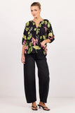 Among the Brave Refine Black Blush Floral Pintuck Front Mid Sleeve Top