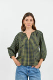 Revolutionary Khaki Ink Gingham Linen Relaxed LS Top