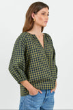 Revolutionary Khaki Ink Gingham Linen Relaxed LS Top