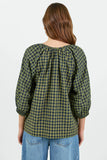 Revolutionary Khaki Ink Gingham Linen Relaxed LS Top