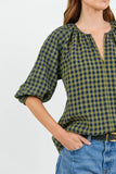 Revolutionary Khaki Ink Gingham Linen Relaxed LS Top
