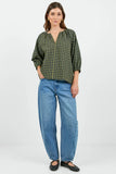 Revolutionary Khaki Ink Gingham Linen Relaxed LS Top